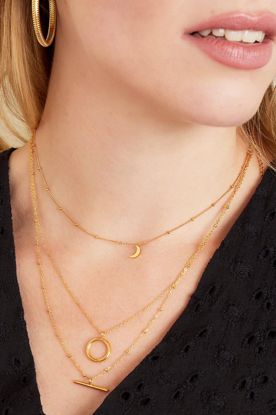 Collar doble formas geométricas Plata Acero inoxidable Imagen3